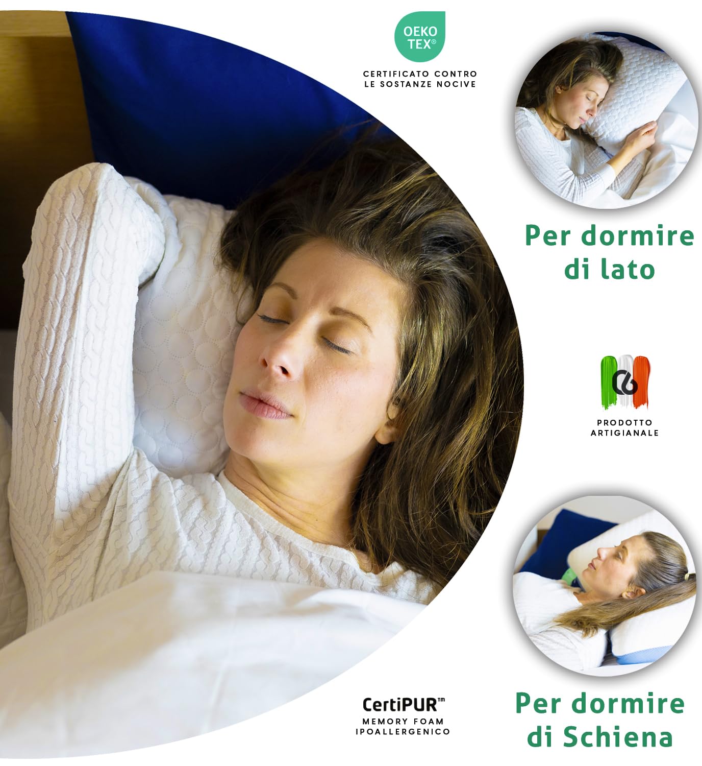 Zeropuntosei Cuscino Cervicale Memory Foam AutoAdattivo Energetico Guanciale Ortopedico per Supporto al Collo Ergonomico Traspirante Antirussamento Anallergico Federa Lavabile
