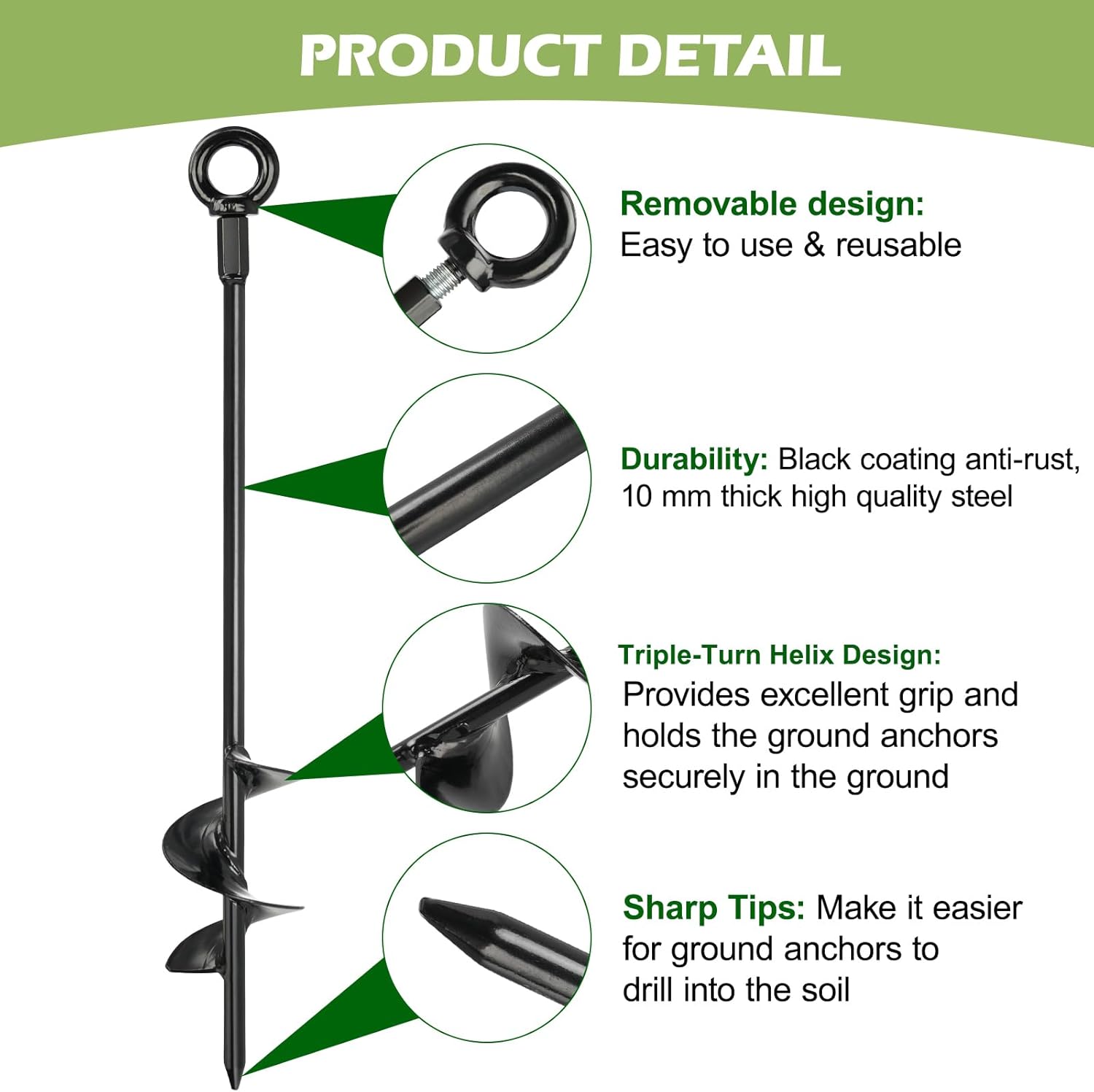 6 Pack 18" Heavy Duty Ground Anchors Shed Anchor Kit with 3/16" Galvanized Cable, Swing Set Anchors Trampoline Stakes for Shed Canopy Gazebo Carport Tent