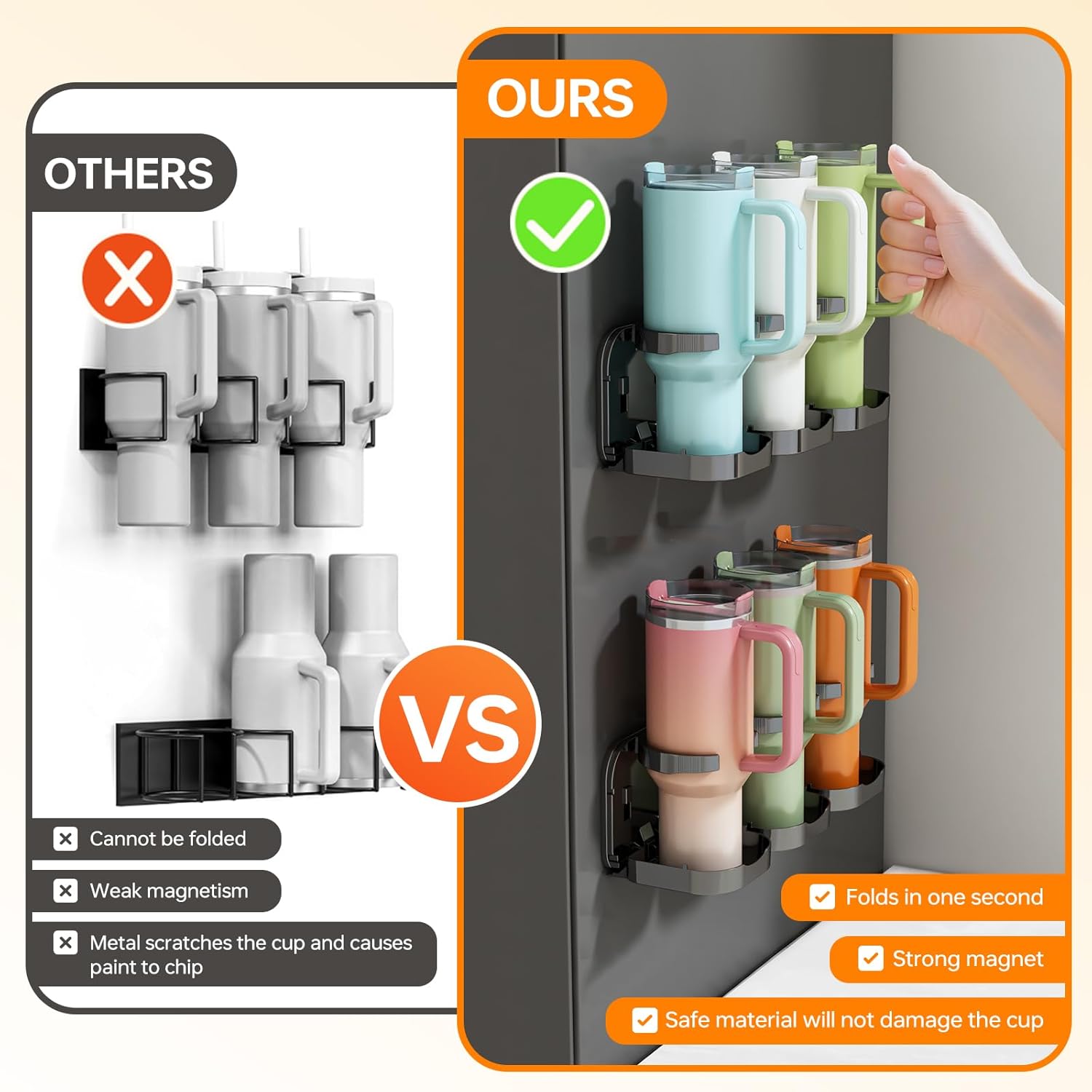 Magnetic Stanley Cup Holder for Fridge, Water Bottle Organizer & Tumbler Rack with Foldable Design for Kitchen, Stanley Cup 40 oz Accessories, Ideal Gifts 2PCS (Black) - Image 5