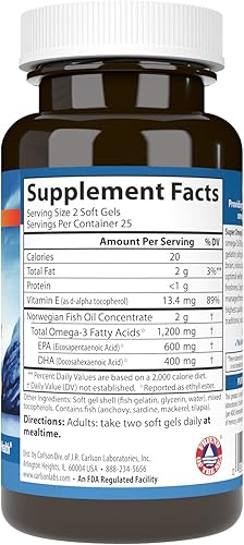 Miniatura 2 de Carlson - Gemas superomega-3, 1200 mg omega-3, noruego, apoyo cardiovascular, función cerebral y salud visual, 50 geles blandos