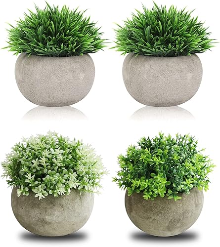 THE BLOOM TIMES Paquete de 4 mini plantas falsas en maceta para decoración de bañooficina en casa, pequeñas plantas artificiales en macetas,