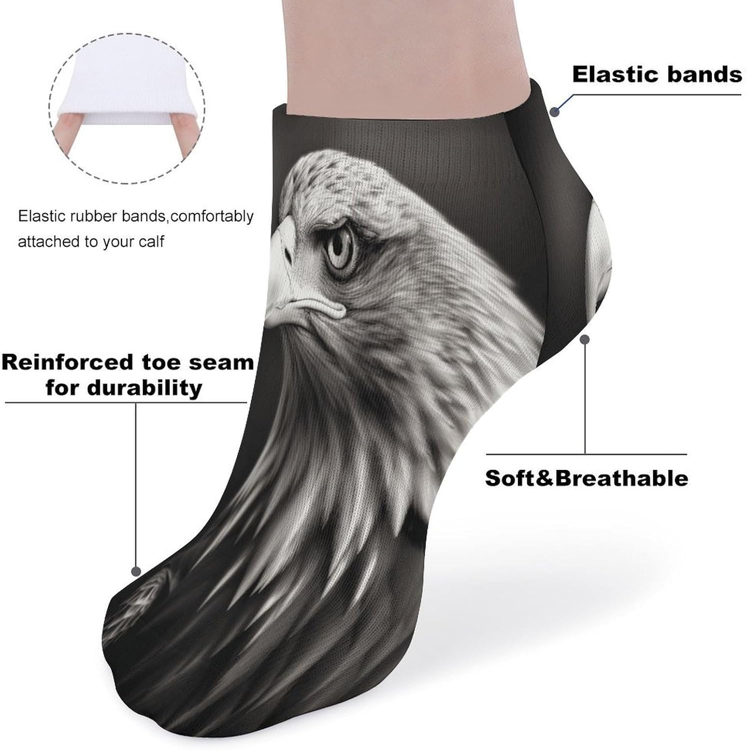 Eagle Black And White Crew Sock for Men Women Funny Novelty Socks Athletic Ankle Socks Comfort Soft Low Cut Tab Sock 5 Pairs
