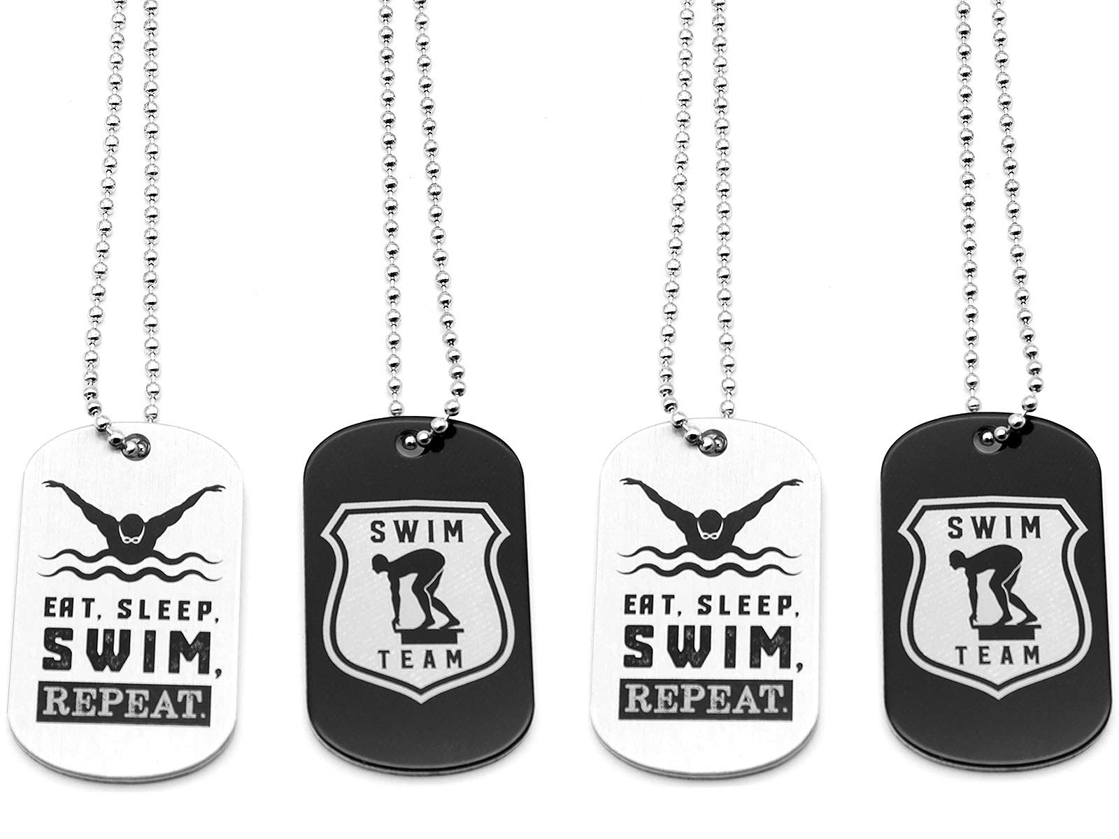 InkstoneSwimming Dogtag Necklaces | Motivational Necklaces For Swimming Team | (12 Pack) | Party Favors Gifts For Competitive Swimmers Swim Dive Team Members