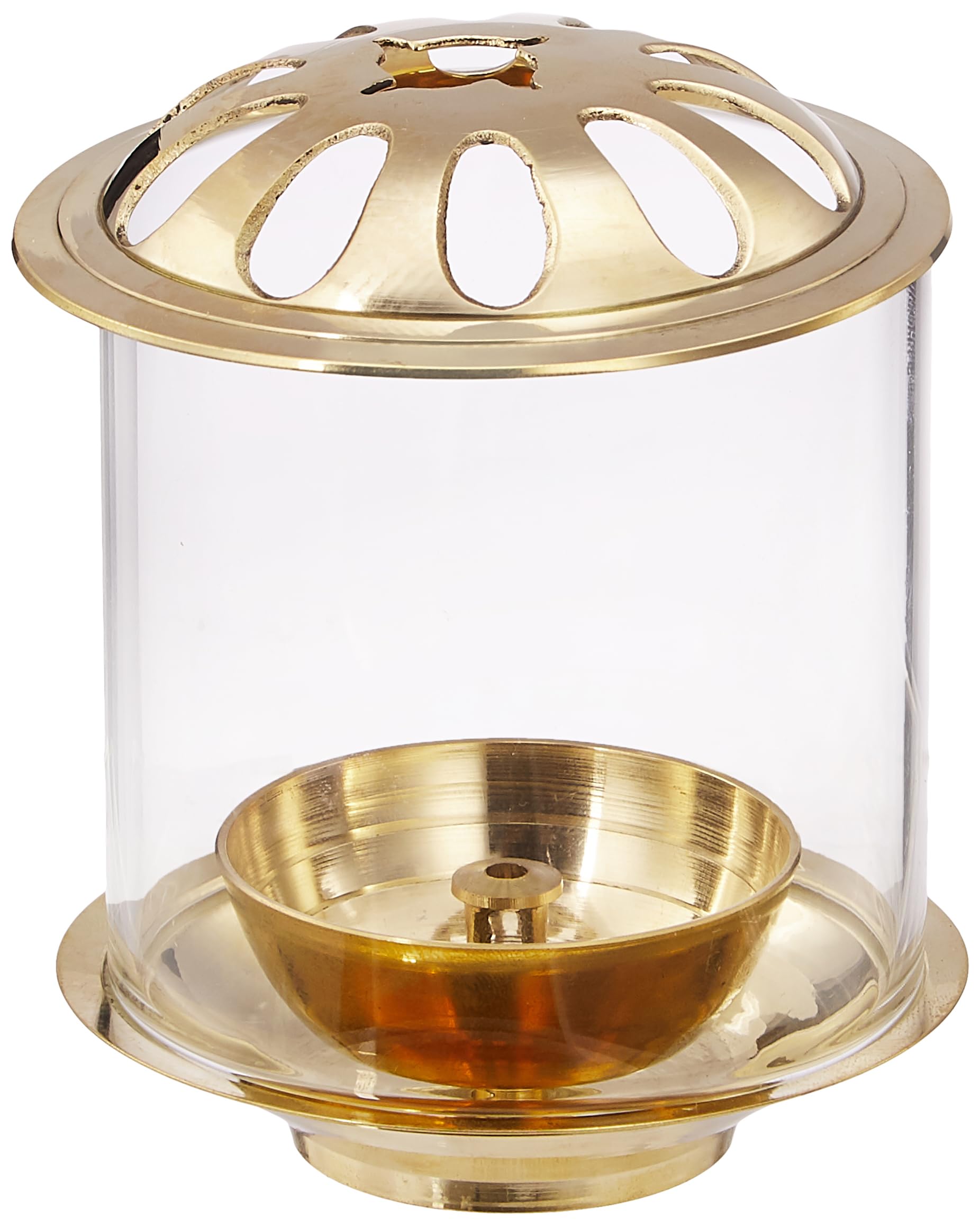 Amazon Brand - Solimo Brass Diya with Borosilicate Glass 4