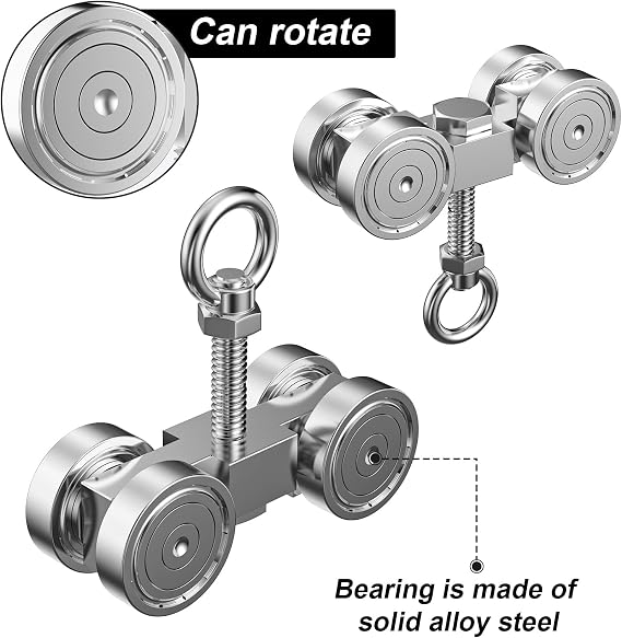 4 Wheel Trolley Assembly Roller Trolley - Silent M10 Bolt and Nuts - Use with 1-5/8 Wide Wide and All 1-5/8 Unistrut Strut Channel (Silver-4 Pack)