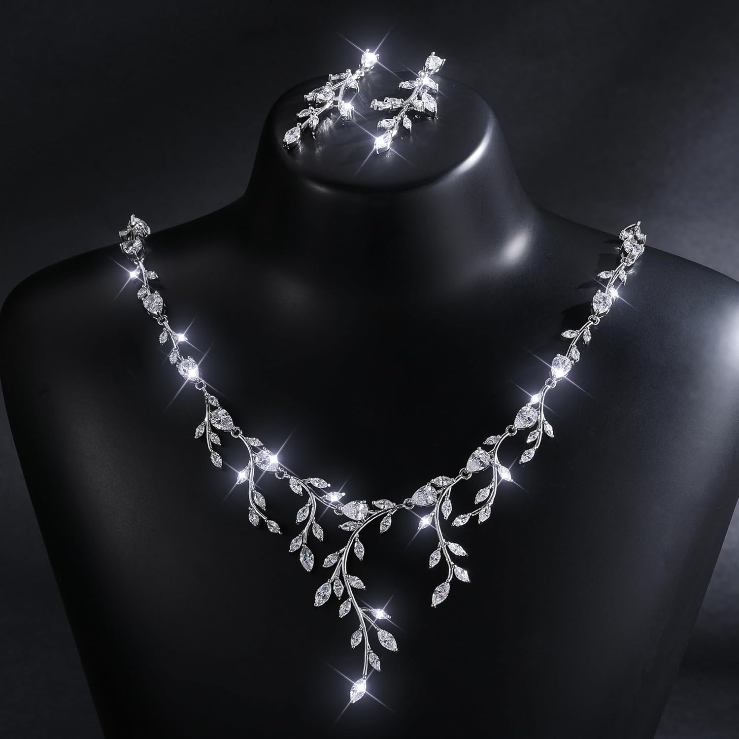 Silver Bridal Necklaces Set for Prom Wedding Jewelry Set Dangle Earrings for Bride Bridesmaid Teardrop Pendant Crystal Wedding Prom - Image 5