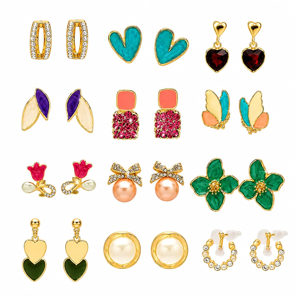 Gold toned Designer Stud Earrings Set of 12 Traditional & Modern Earring Set for Women & Girls-image-47