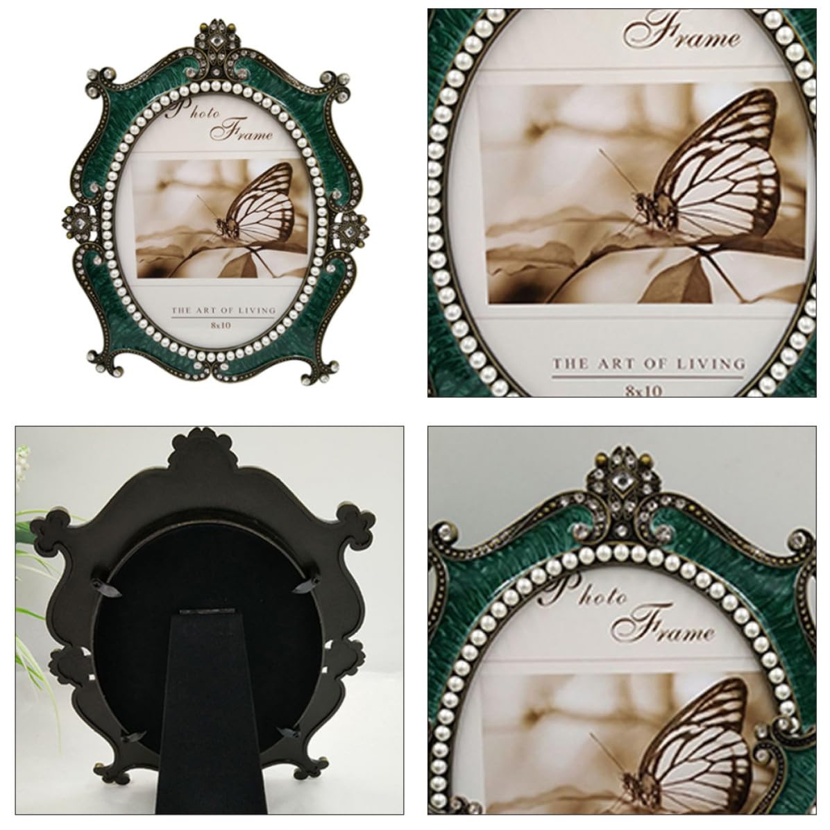 SECFOU Marco de y Soporte para Almacenamiento de Rectangular Vintage Verde de Metal Portafotos Elegante para de Bodas y Hogar