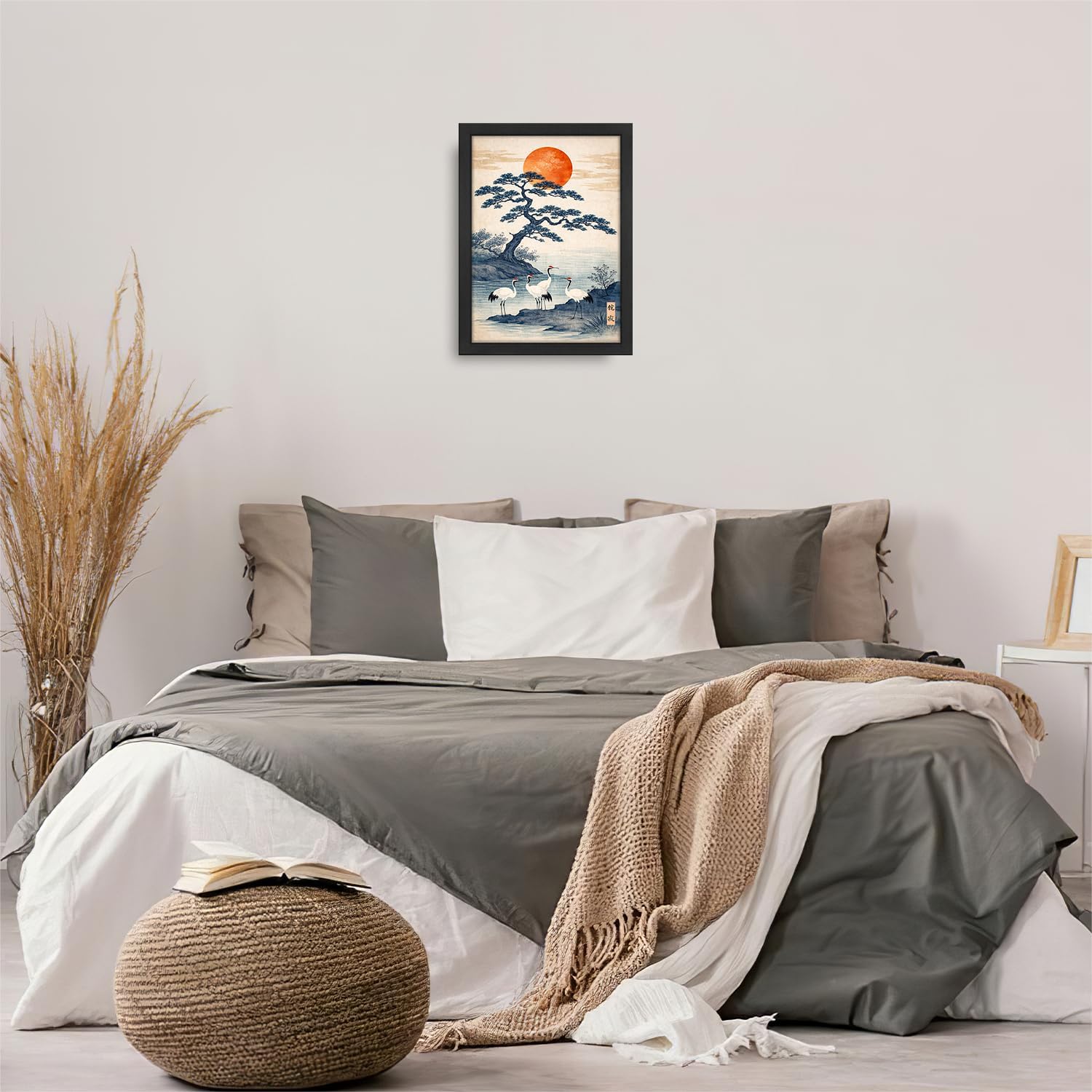 Japanese Crane Wall Art Asian Oriental Canvas Wall Decor Zen Wabi Sabi Pictures Paintings Prints Japan Traditional Artwork Framed Decorations For Bathroom Bedroom Living Room Office Gifts 12" x 16"