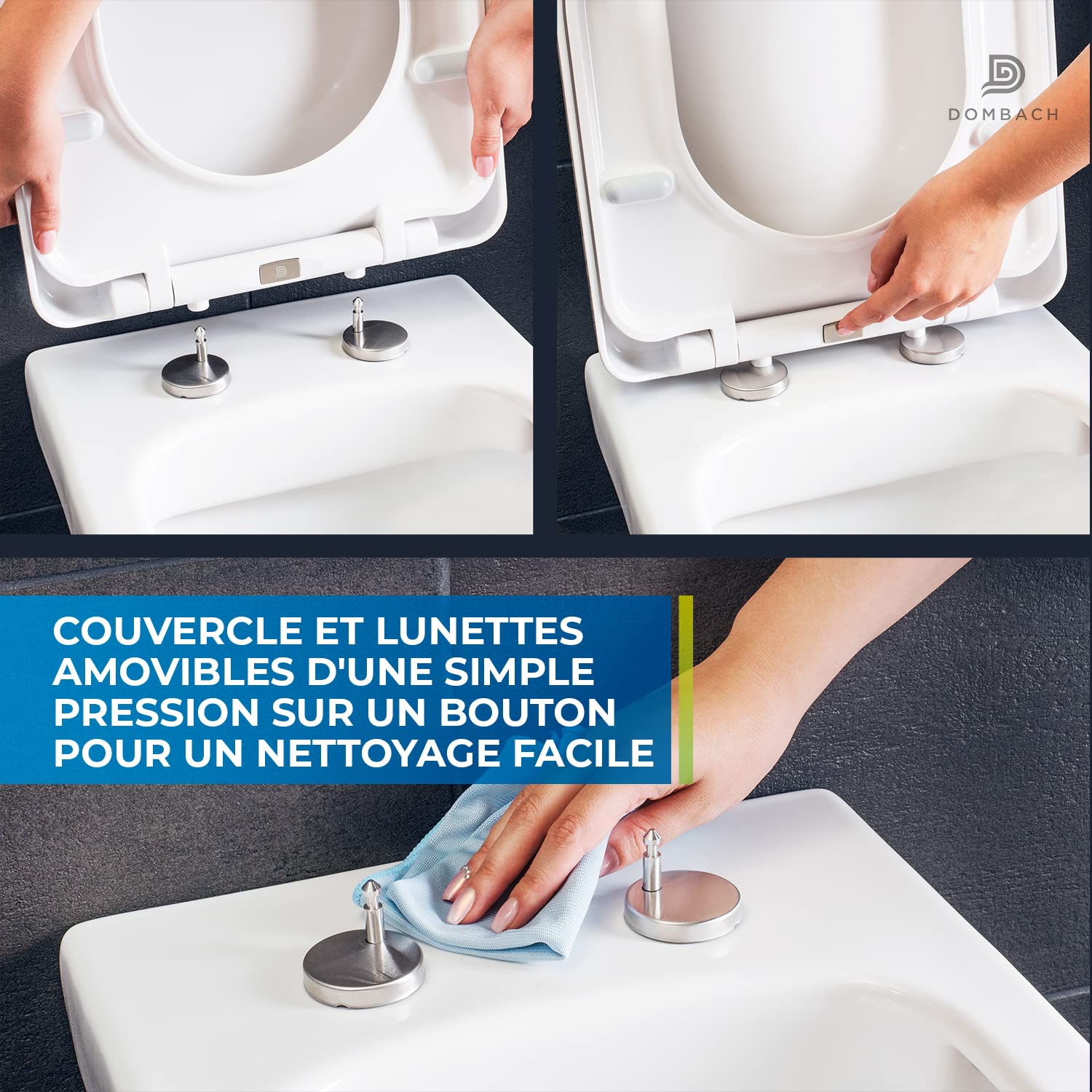 Dombach® Lamera Abattant WC avec Frein de Chute (Forme carrée, Blanc) - Premium Lunette WC Antibactérien - Lunette de Toilette Clipsable, Amortie, Duroplast - Abattant Toilette, Cuvette WC