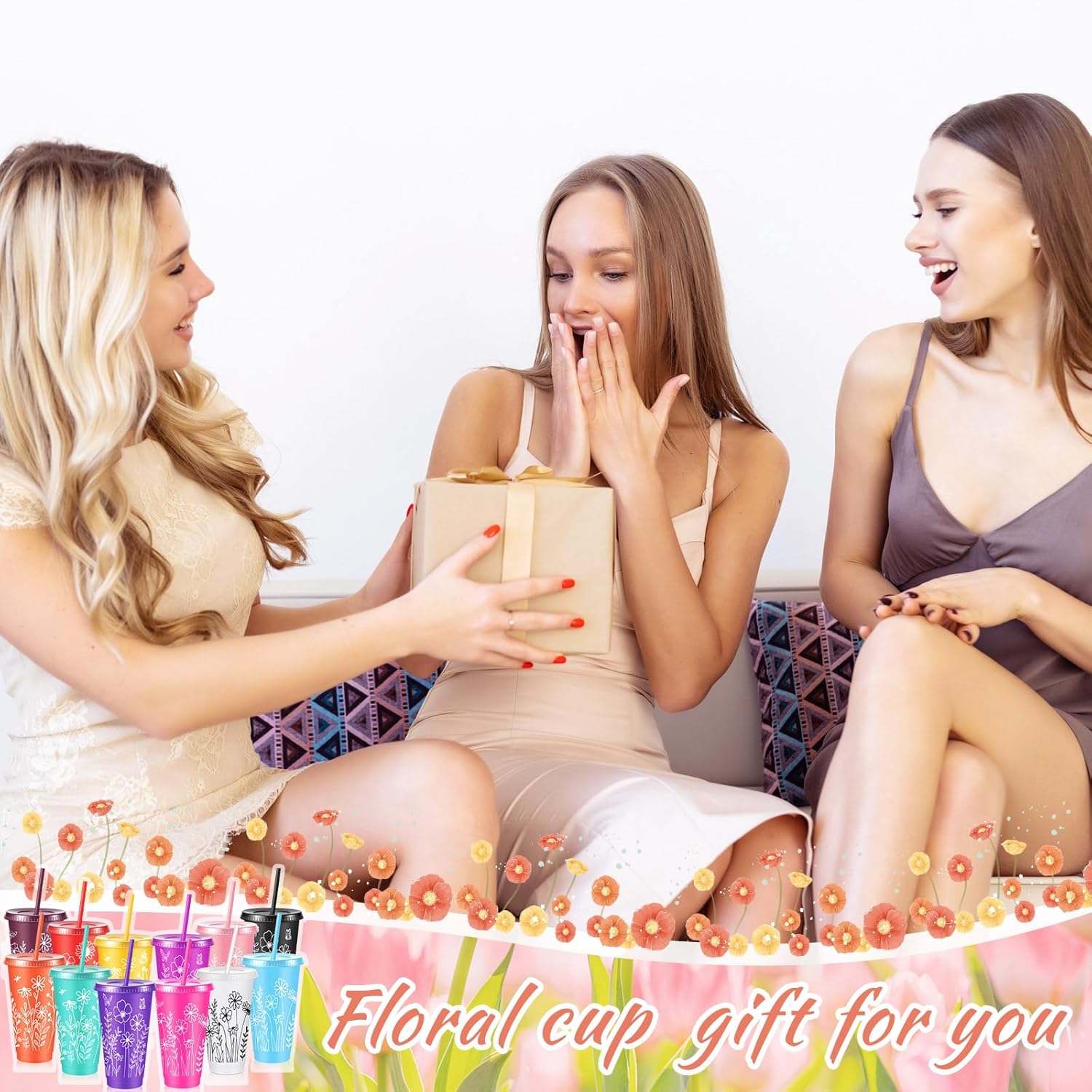 Skylety 12 Pcs Wildflower Plastic Tumblers with Lids and Straw Bulk Gift for Women 24 oz Spring Reusable Iced Coffee Cups Floral Travel Mugs for Easter Bridesmaid Birthday Baby Shower Party Supplies - Image 5