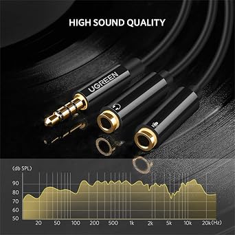 Ugreen Mikrofon ve Kulaklık Ayırıcı 3.5 mm Y Kablo Siyah