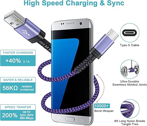 Miniatura 10 de Cable de carga USB C de 6 pies3 unidades para iPhone 1515 Pro15 Pro Max15 Plus, cable USB tipo C de 3.1A cable de carga rápida para Samsung Galaxy