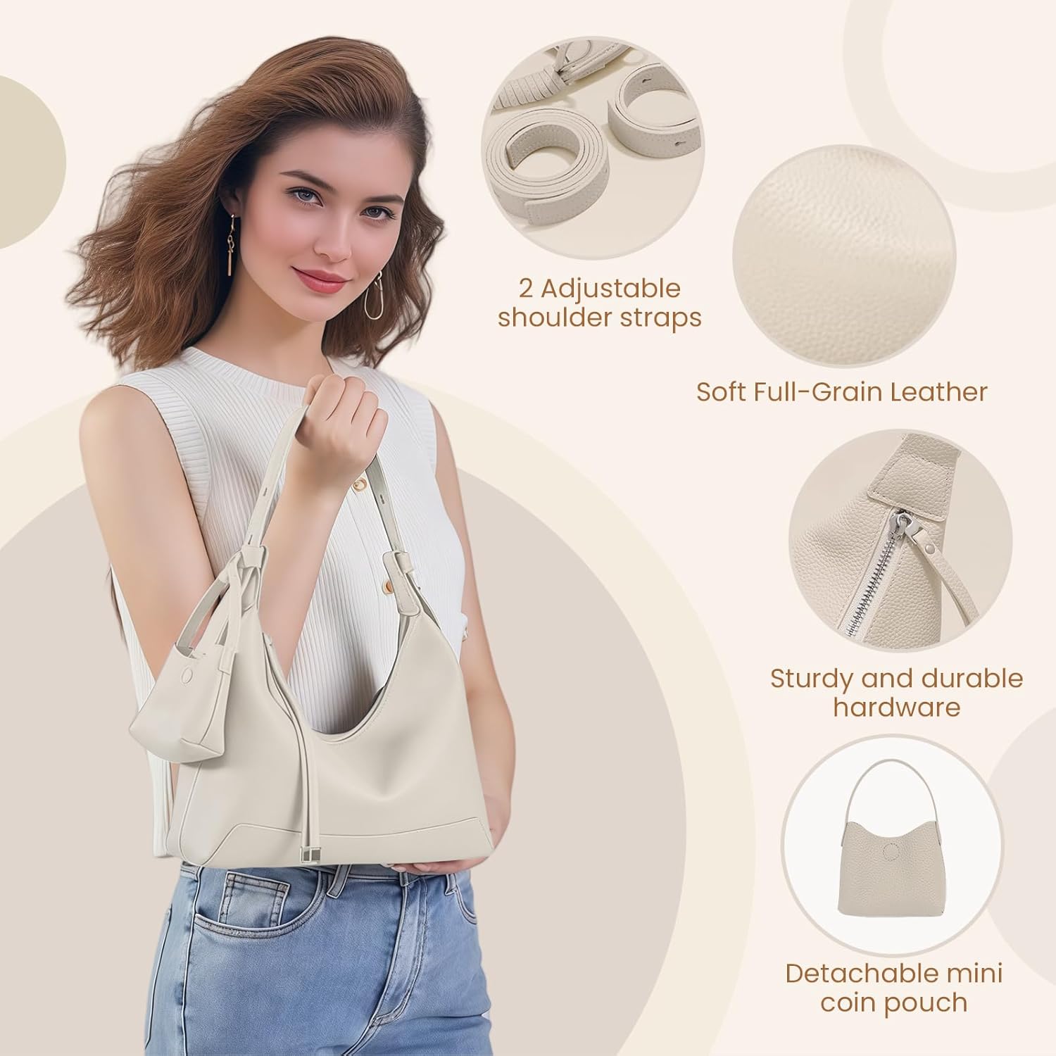 Genuine Leather crossbody Bag for Women, Slouchy crescent Hobo bag Purses shoulder bag with Adjustable Strap - Image 4