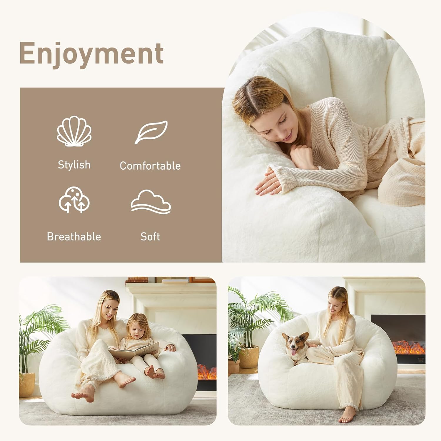 Max Giant Bean Bag Chair, Oversized Bean Bag Sofa for Adults & Teens, Ultra-Soft Comfy Fluffy Floor Lounge Chair with Armrests, Large Bean Bag Couch for Gaming, Reading & Relaxing — image 4 of 4