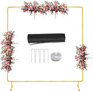 Metal Wedding Arch Backdrop Stand for Parties 6.6FT Gold Balloon Square Arch Square Frame Kit Pipe and Drape Stand Floral for Ceremony, Wedding, Baby Shower, Birthday Party, Flower Wall Decoration