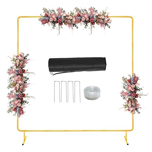Metal Wedding Arch Backdrop Stand for Parties 6.6FT Gold Balloon Square Arch Square Frame Kit Pipe and Drape Stand Floral for Ceremony, Wedding, Baby Shower, Birthday Party, Flower Wall Decoration - Gold - 6.6FT