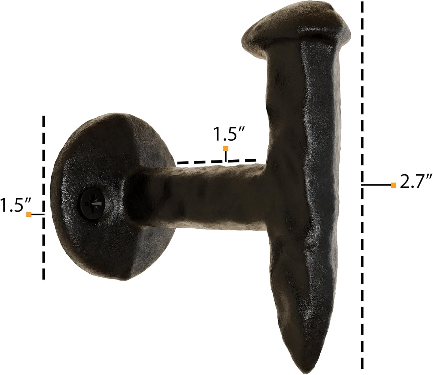 Rustic State Sirkeci Cast Iron Hooks Antique Wrought Iron Railroad Spike Design Rack for Coat Towel Bag Hat Pot Pan - Hand Hammered Wall Mount Forged Hanger - Set of 3 - Black