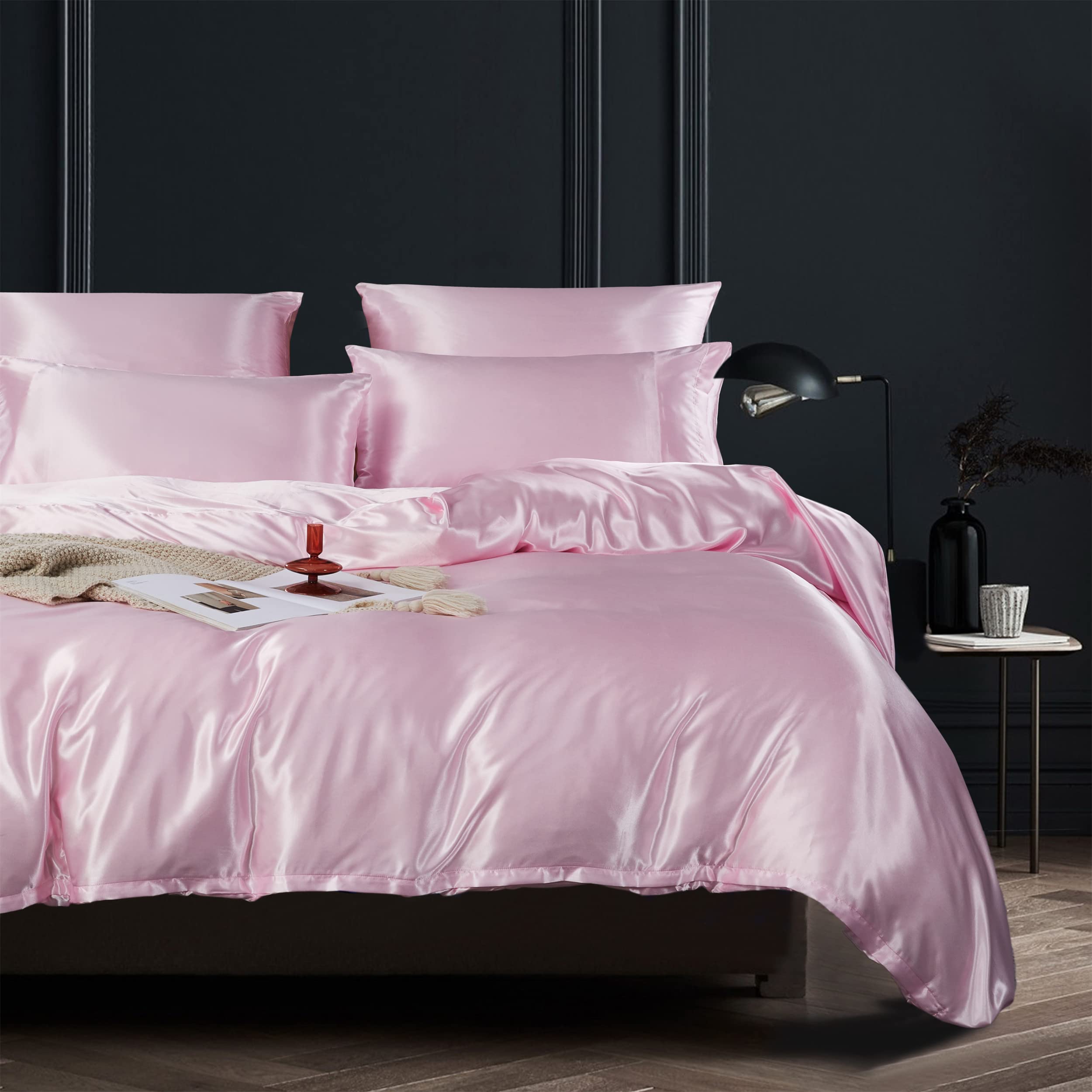 Morbuy Set Copripiumino In Raso Nero – 135x200 Cm, 1 Federa 80x80 Cm, Microfibra Liscio, Fresco, Cerniera