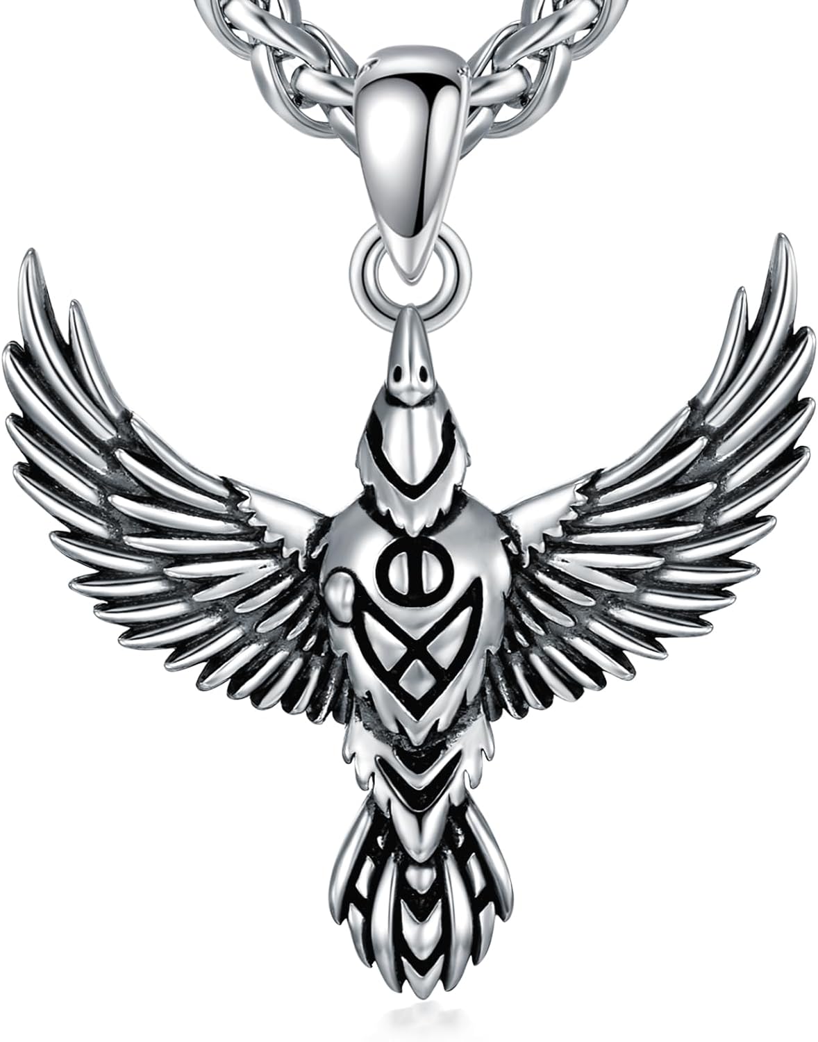 Raven Necklace 925 Sterling Silver Celtic Flying Raven Pendant Crow Jewelry Gift for Men Women