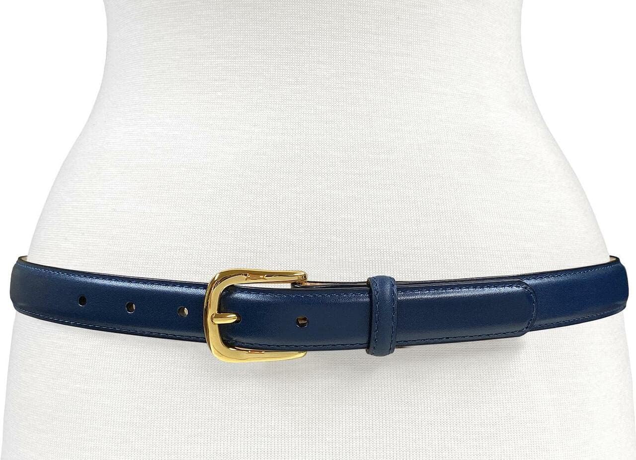 Genuine Full-Grain Cowhide Leather Dress Belt Solid Brass Gold Buckle 1-3/8'' or 1" Wide