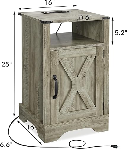 Miniatura 3 de Estación de carga para mesita de noche, mesa auxiliar alta de granja para dormitorio, sala de estar, 16 pulgadas de profundidad x 16 pulgadas de