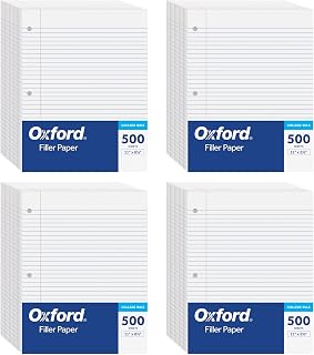 Oxford Loose Leaf Paper, 2000 Sheets, College Rule Filler Notebook Paper, 8-1/2" x 11", 3-Hole Punched Fits 3-Ring Binders, 4 packs of 500 (62331)