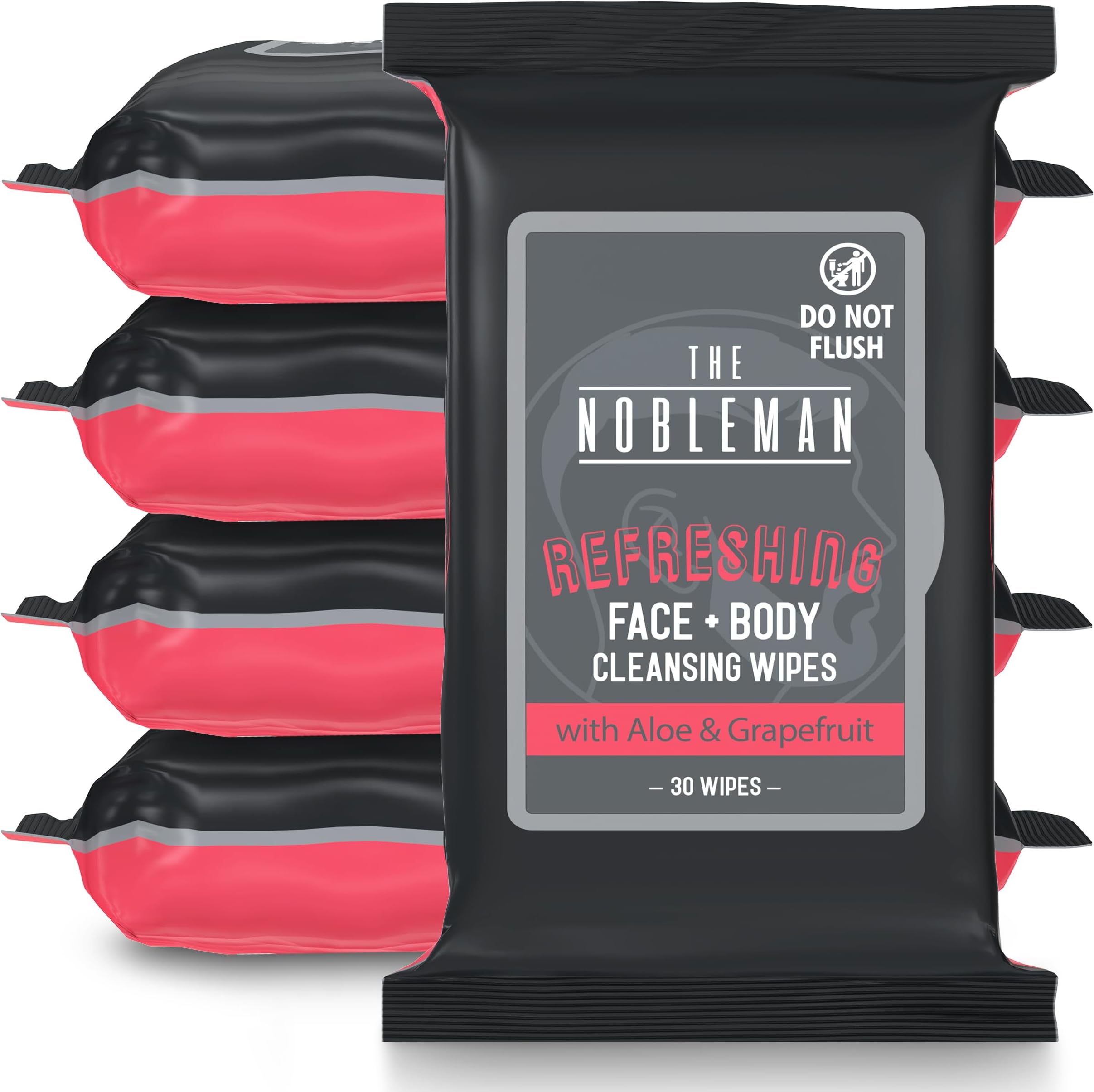 The Nobleman Face + Body Cleansing Wipes: Refreshing - with Aloe & Eucalyptus - 120 TOTAL WIPES (30ct x 4) - Travel-Friendly, Skin-Nourishing, All-in-One Wipes for Men & Women