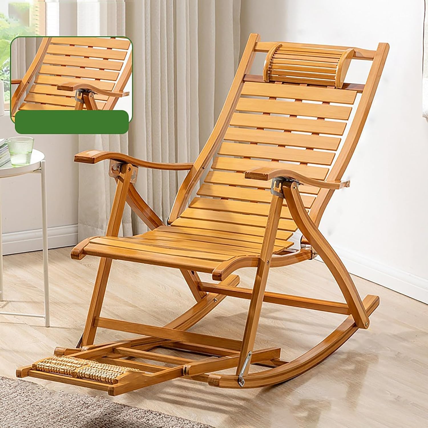 Zero Gravity Rocking Bed Outdoor Folding Chaise Lounge Rocker Accent Armchair with Solid Wood Legs Comfy Reading Sofa with Cushion Small Gliding Seat for Bedroom Living Room Office ( Size : Original c