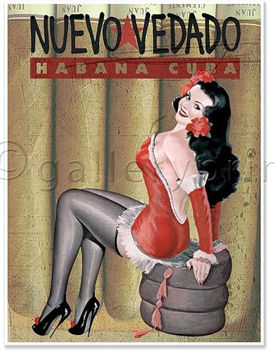 Nuevo Vedado Habana Cuba - Póster de viaje con diseño de niña de cigarro cubano, 18 x 24 pulgadas (17.835 x 24.016 in)