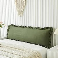 Merryword Shabby Chic Olive Green Body Pillow Cover 20x54in - Soft Microfiber Ruffled Fringe Pillowcase