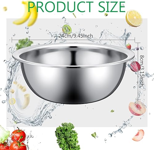 Miniatura 9 de Pinkunn Juego de 12 cuencos de acero inoxidable para mezclar ensaladas de metal a granel, cuencos para mezclar alimentos, preparación para hornear,