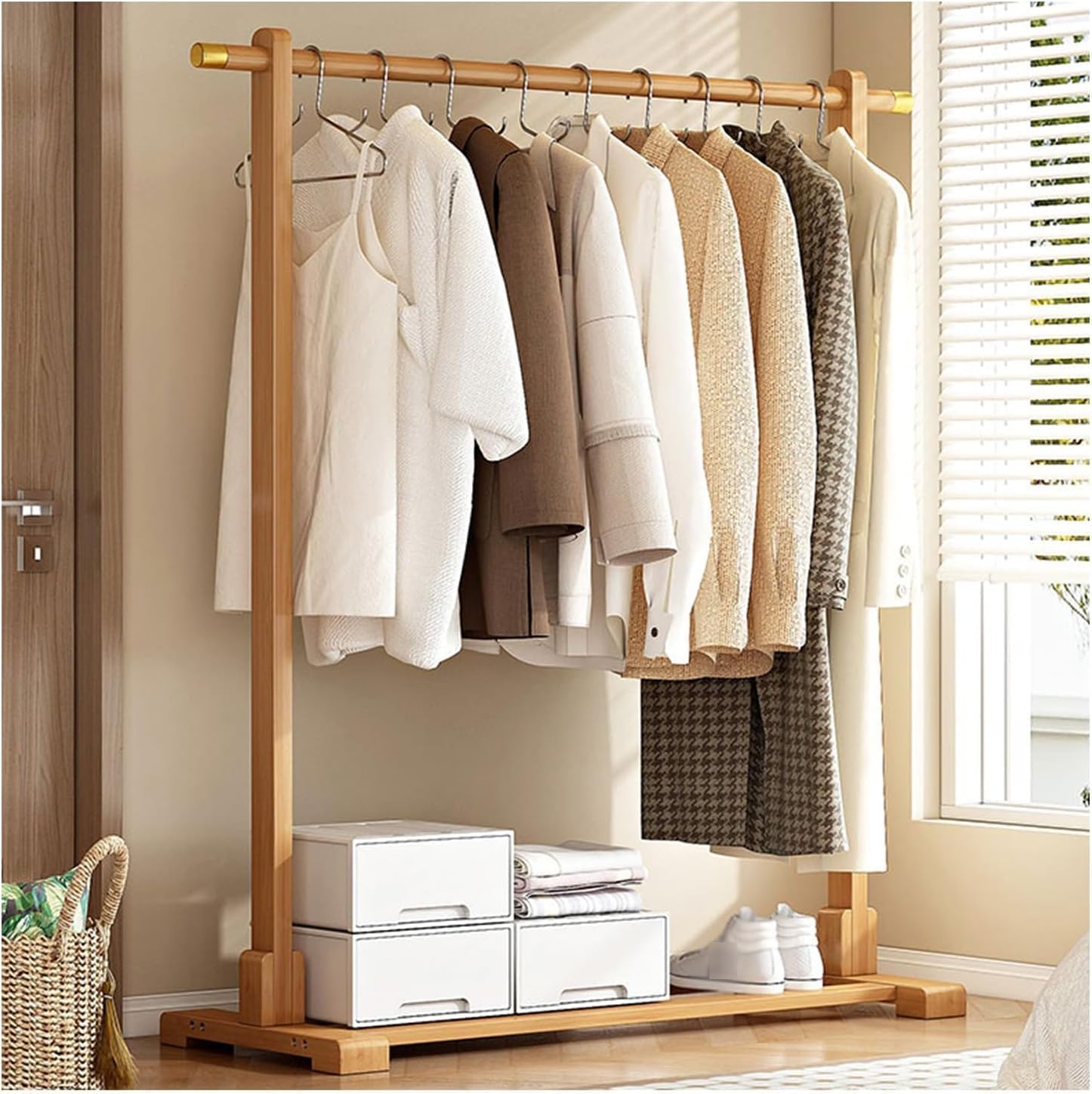 OLSKFUH Sturdy Thickened Wooden Clothing Rack Freestanding Portable Clothes Hanger Holds Up To 220 Lbs Ideal For Clothes Bags Hats & Accessories Display,B-100CM