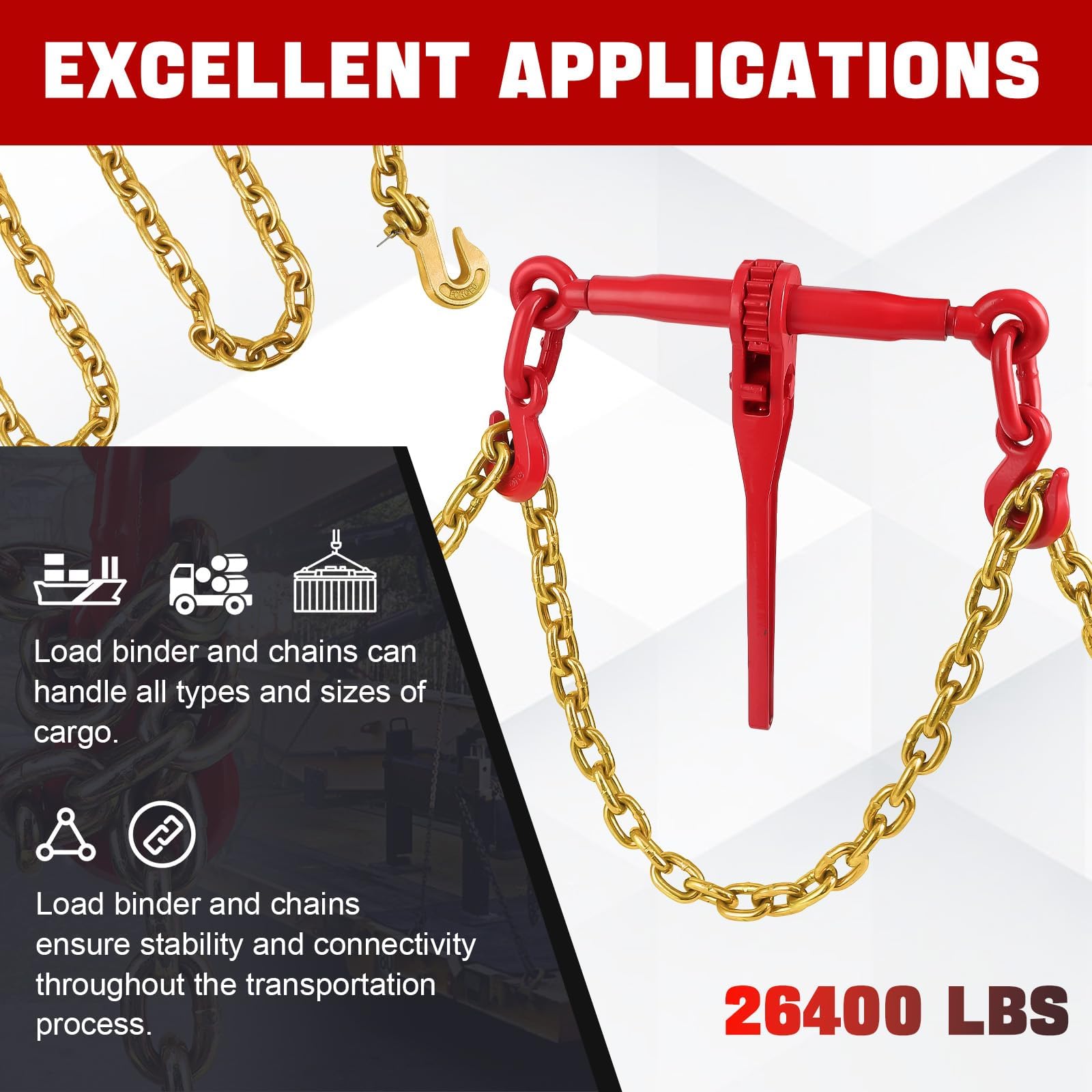 GarveeTech Zurrkette G70 3/8" x 3m mit Ratschen-Spannbinder, 4170kg WLL | Greifhaken beidseitig, verzinkter Stahl, Ladungssicherung Profi, verschleißfest, LKW & Anhänger, stabil, wetterfest