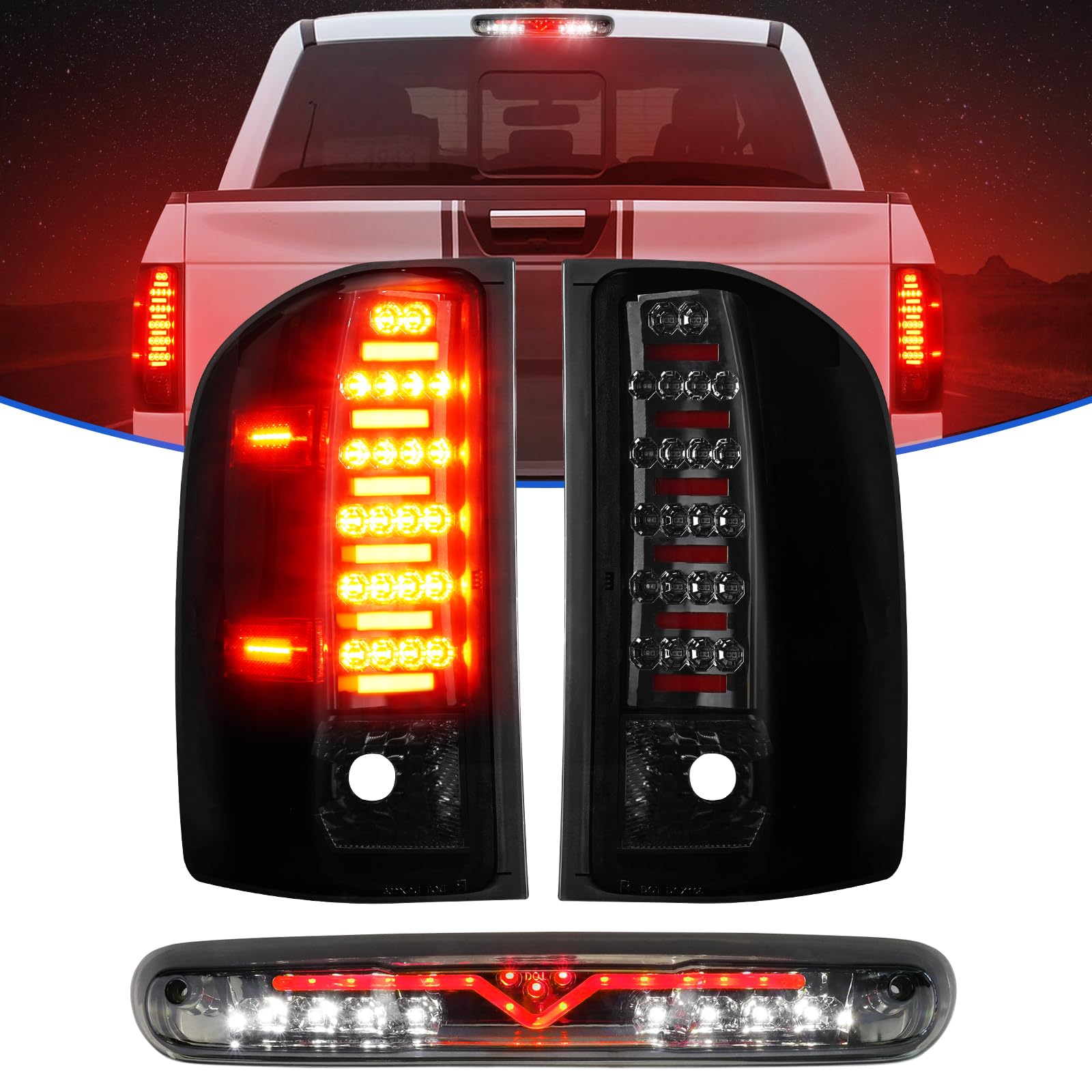 Photo 1 of Gubebaili LED Tail Lights Assembly for 2007-2013 Chevy Silverado 1500, 2007-2014 Silverado 2500 HD & 3500 HD, for 2008-2014 GMC Sierra 3500 HD, Rear Taillights Assembly, Chrome Housing Smoke Lens