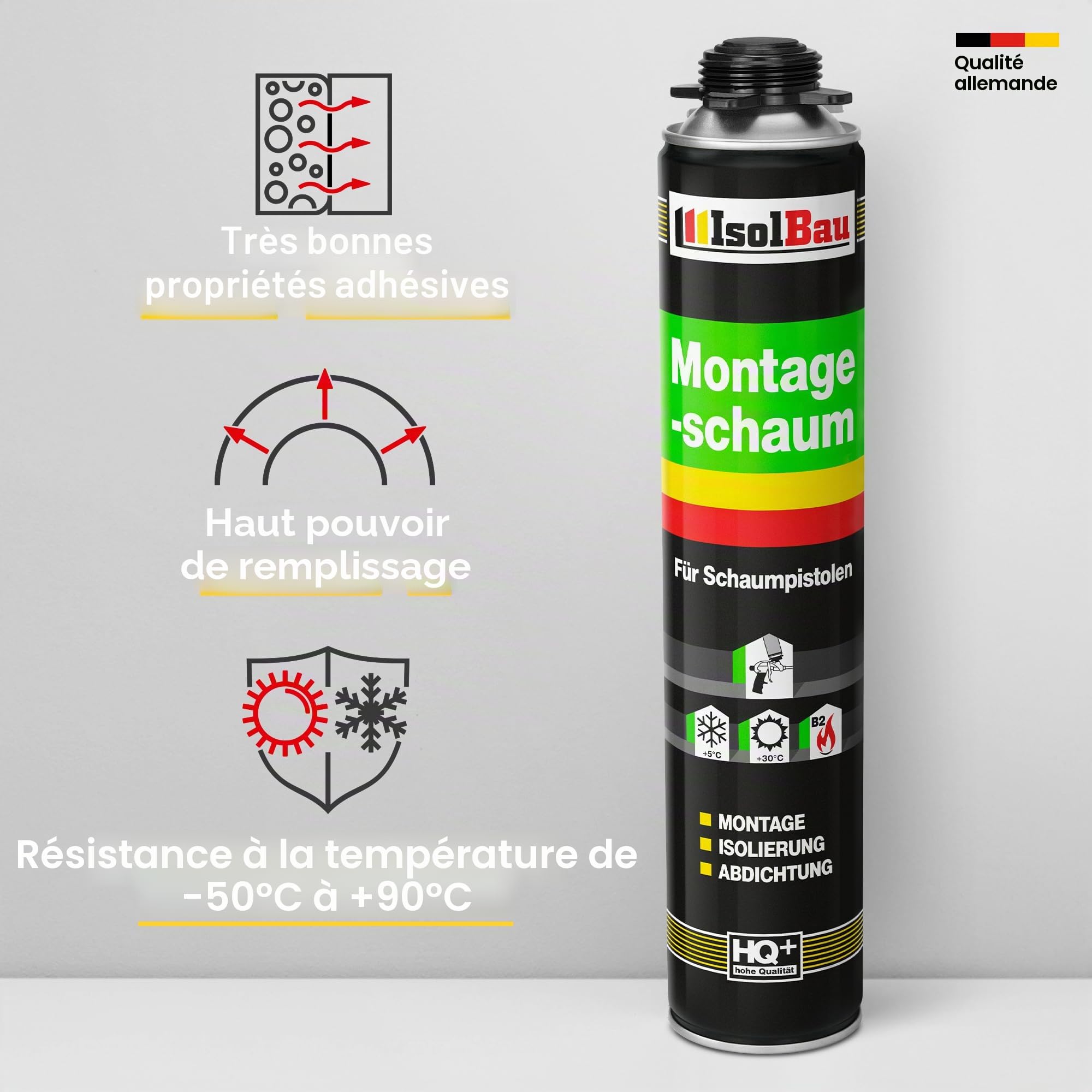 Isolbau Kit de mousse de construction – Comprend 6 x mousse de montage B2 1K avec un excellent son et une isolation thermique (750 ml chacune) et 1 nettoyant pour mousse polyuréthane (500 ml), isolant
