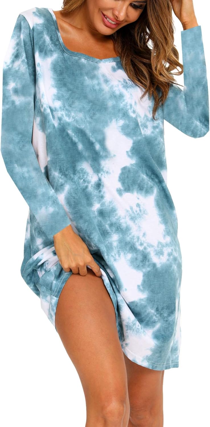 ENJOYNIGHT Nachtjapon met Lange Mouwen Voor Dames Bedrukte Slaapjurk Comfortabele Nachthemd Nachtkleding (X-Large,Streep