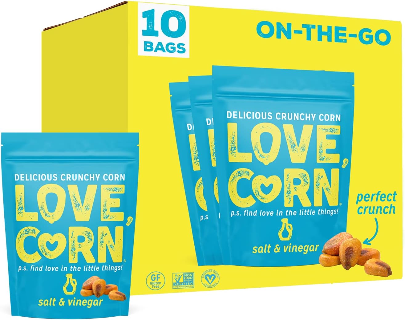 Salt & Vinegar Delicious Crunchy Corn | 1.6oz, 10 bags | Low-Sugar, Gluten-Free, Plant Based, Non-GMO