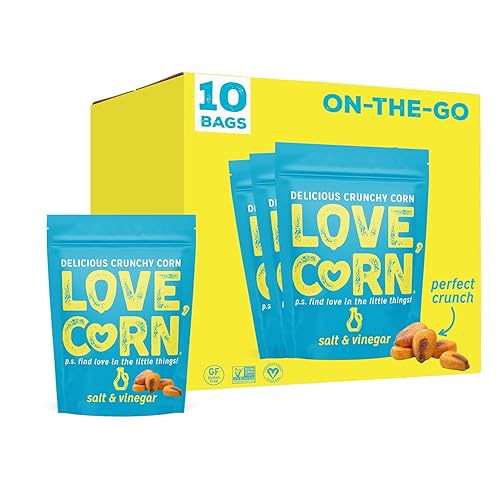 Miniatura 6 de LOVE CORN Sal y vinagre  Maíz crujiente - Sin gluten - A base de plantas y vegano - Snack saludable - Bajo en azúcar - Sin OMG - (caja de 6 bolsas,
