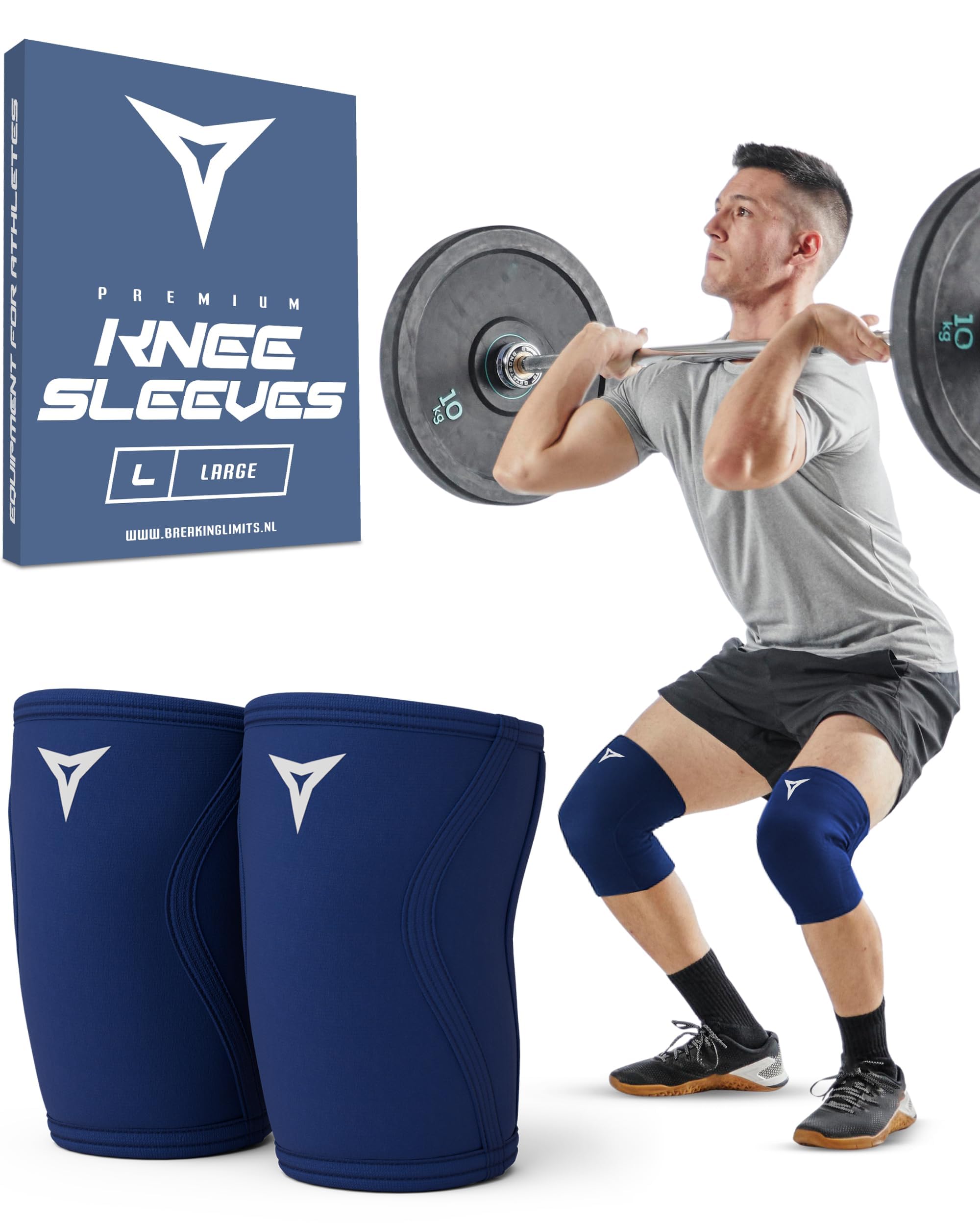 Breaking Limits Navy Blue Lifting Knee Sleeves Men (Pair) - 7MM Sleeves Weightlifting Men & Women - Powerlifting Knee Sleeves for Squats - Squat Knee