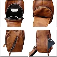 Vista 7 de Bolso bandolera de cuero genuino para mujeres y hombres, estilo vintage, de cuero real, a la moda, bandolera, Marrón