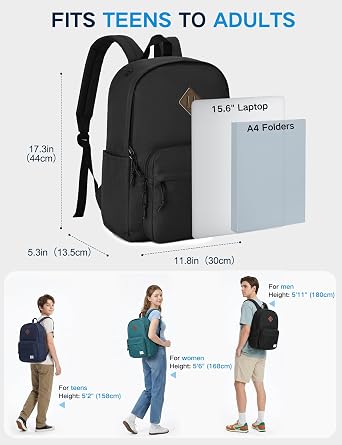 17.8L Lightweight School Backpack for Men Women Teens Boys Girls
