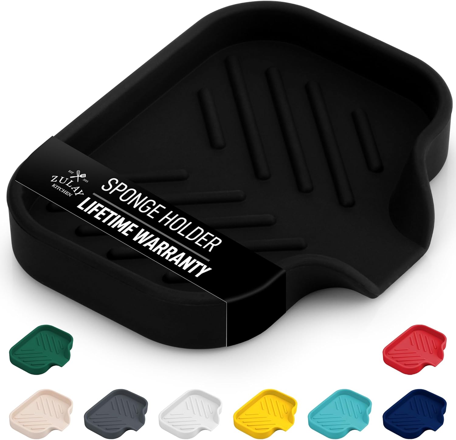 Zulay Small Silicone Sponge Holder (4.9×3.3”) – Space-Saving Sink Organizer Tray for Sponge, Soap, Brush & More – Compact Non-Slip Dish for Kitchen & Bathroom (Black)