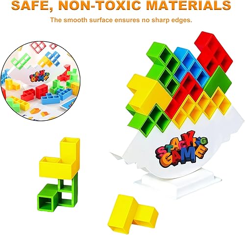 Miniatura 5 de Juego de 48 piezas de Tetra Tower Balance Stack Attack, torre de desafío de equilibrio para más de 2 jugadores, juegos de fiesta familiar y viajes,
