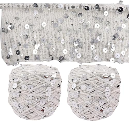 Miniatura 3 de Hilo de algodón de lentejuelas brillantes de 153 yardas, hilo brillante de ganchillo para diadema, gorro, tejer, suéter, tejido, puntada de