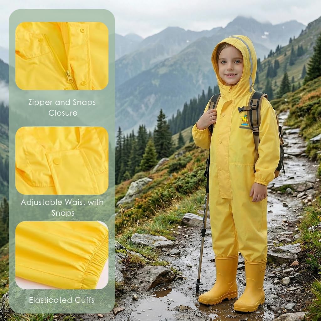 Toddler Rain Suit Waterproof Coverall One Piece Rain Suits Kids 2-12 Years