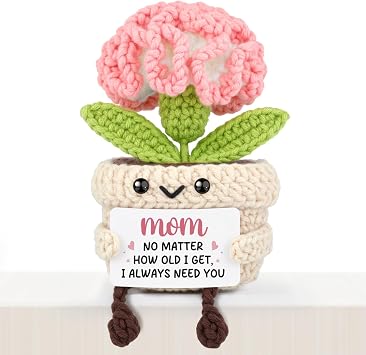 AceThrills for Mom, Handmade Crochet Pink Carnation Flower with I Need You Sign, Gift for Mom Birthday, Mothers Day
