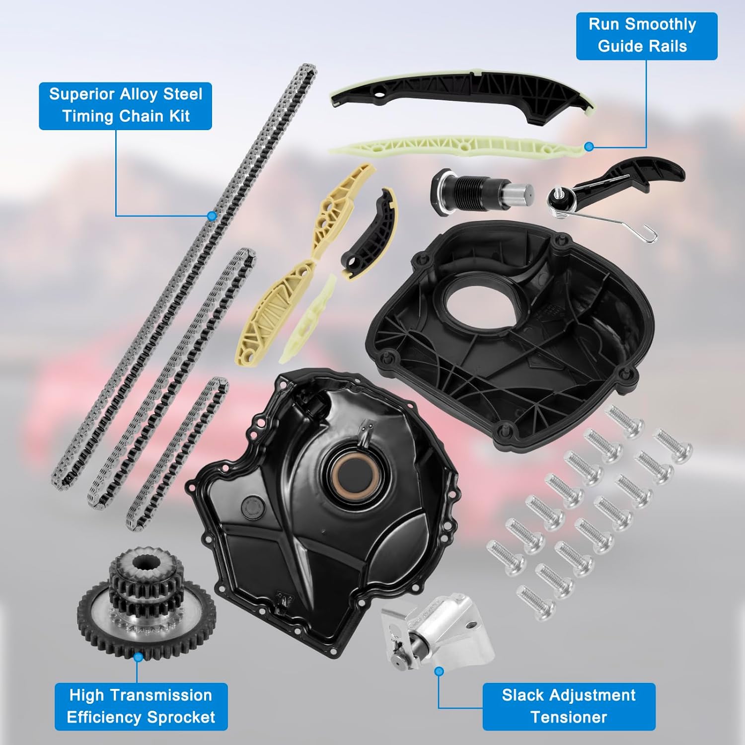 EA888 Engine Timing Chain Kit Timing Cover Camshaft Sprocket Tensioner Guide Rail Kit for Audi A4 A6 Q5 TT Volkswagen Passat Jetta Tiguan Beetle GTI 1.8T 2.0T 2006-17 06H109509Q 06H109469T 06H109469AD