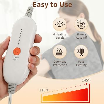 Electric Heating Pad HSA Eligible, Heated Pad for Back Neck Shoulder Pain Relif, Large Heating Pad for Period Cramps with 2H Auto Shut Off and 4 Heating Levels, 18x33 Dark Grey