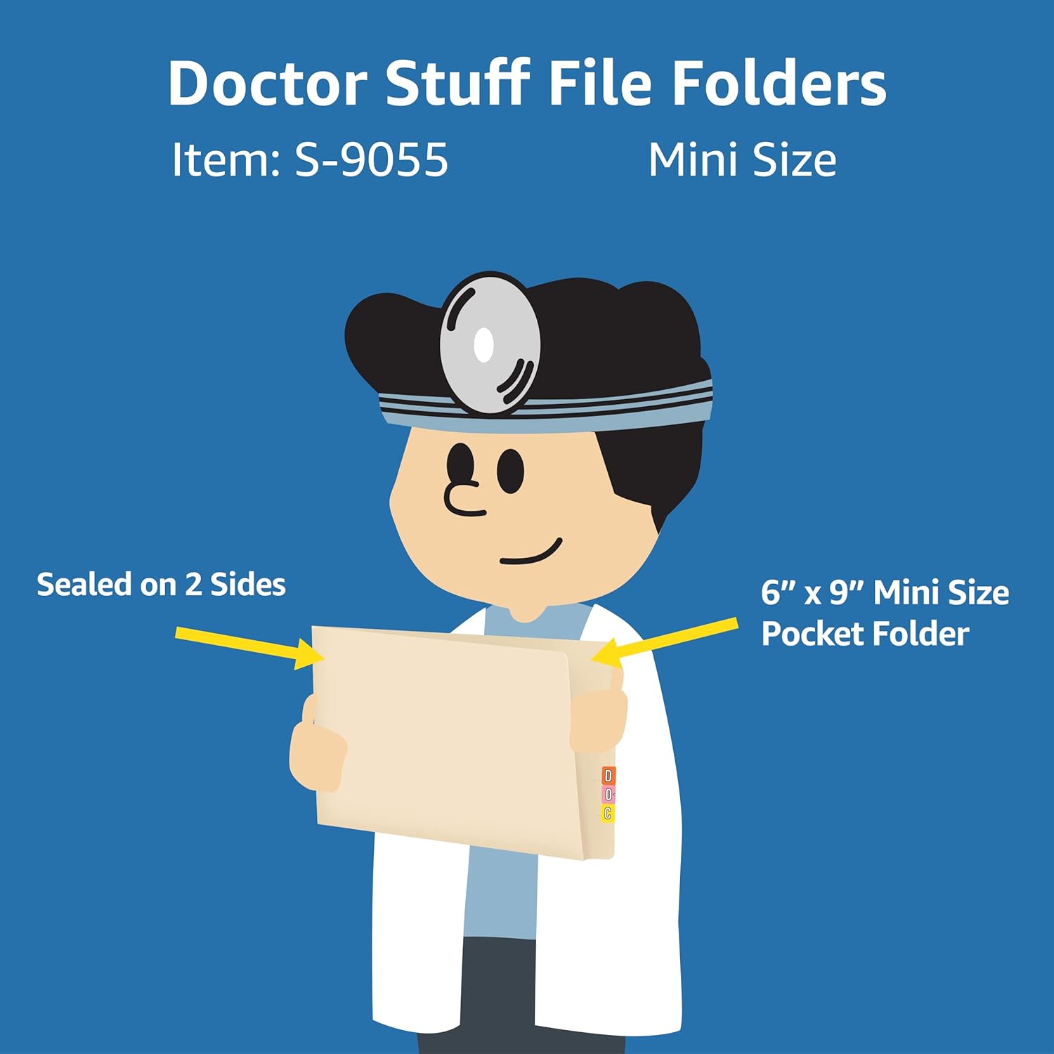 Manila Pocket File Folders, Doctor Stuff, Mini Size Reinforced End Tab Pocket, 11 pt Manila Stock, Box of 100